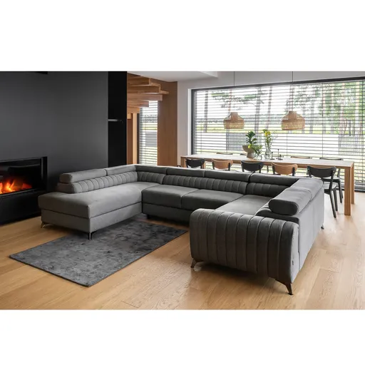 Coltar extensibil stanga 6 locuri ELTAP, LT-04FL, Louis, 347x202x92 cm, lemn/poliester, gri