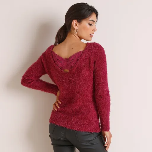 Pulover cu broderie cu fluture pe spate, tricot fin