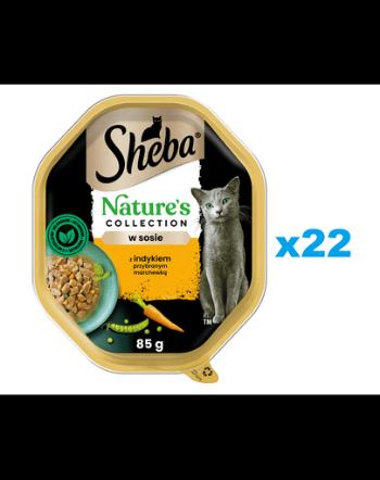 SHEBA Nature’s Collection hrana 22x85 g hrana umeda completa pisici adulte bucati de curcan cu morcov in sos