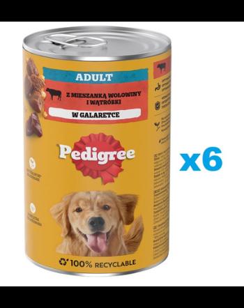 PEDIGREE Adult 6x1200g conserve hrana umeda pentru caini, cu vita si ficat in aspic