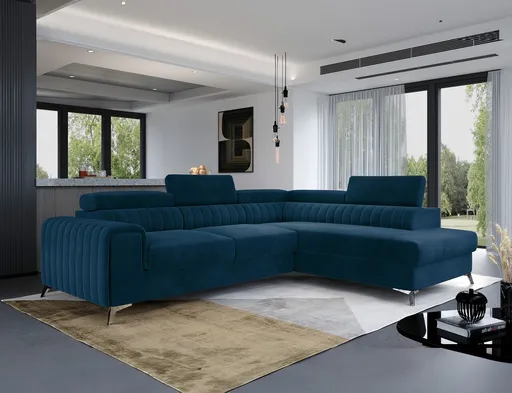 Coltar extensibil dreapta 4 locuri, ELTAP, Lau-36, Laurence, 278x205x92 cm, lemn/poliester, albastru inchis