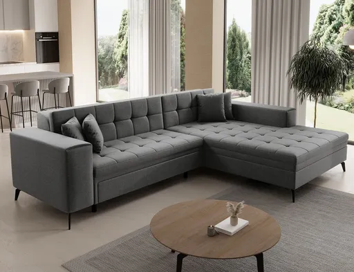 Coltar extensibil dreapta 4 locuri ELTAP, Sol-25, Solange, 292x196x84 cm, lemn/poliester, gri