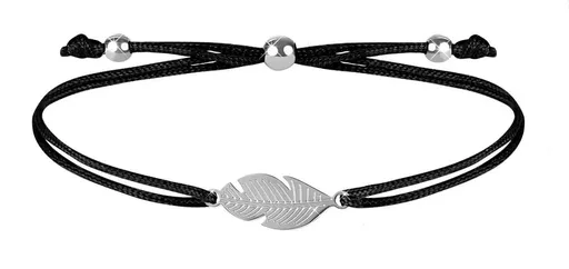 Troli Brățară șnur cu pană neagră/oțel