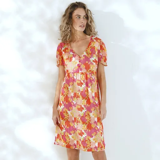 Rochie scurtă din voal jacquard cu imprimeu maxi flori