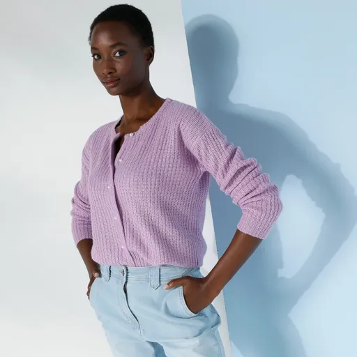 Pulover Button-up cu decolteu rotund