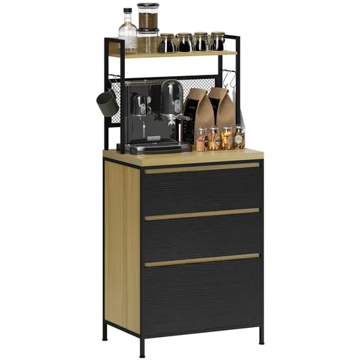 HOMCOM Dulap de bucătărie stil industrial cu 3 sertare, blat, raft și 4 cârlige, 60x40x132cm | Aosom Romania