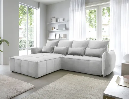 Coltar extensibil stanga 4 locuri ELTAP, LT-03REL, Campo, 265x196x88 cm, lemn/poliester, gri deschis