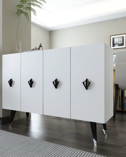 Consola, Hanah Home, 8166KM-32, 120x80x29.6 cm, PAL , White / Black / Silver