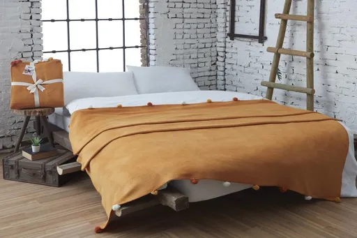 Patura Single, L'essentiel Maison, Pom Pom, Galben mustar