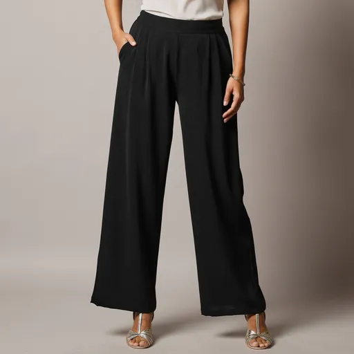 Pantaloni largi din crep cu talie înaltă