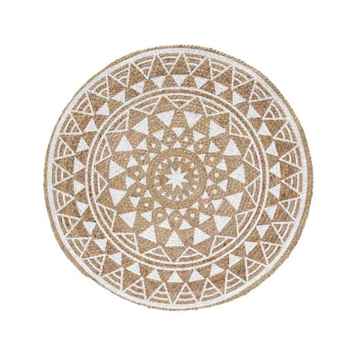 Covor rotund din iută cu imprimeu alb