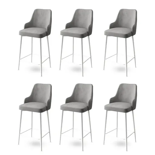 Set scaune de bar 6 piese, Hanah Home, Enox, Gri/Alb