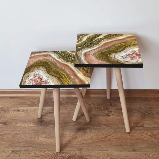 Set masute 2 piese, Hanah Home, 2Shp296, Maro / Alb / Bej / Auriu