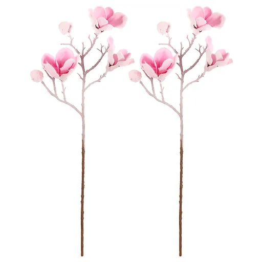 Set de magnolii artificiale tăiate, 2 bucăți, rozcu petale delicate, 65 cm, roz