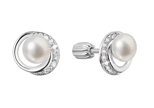 Evolution Group - Pavona Cercei stud din argint cu perlă de apă dulce rotundă și zirconii 21098.1B