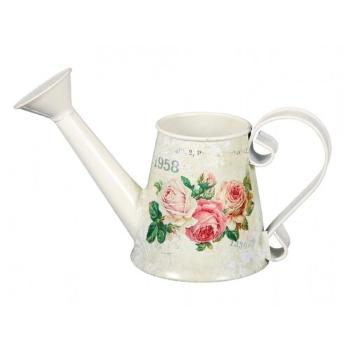 Plechová konvička Květy růží, 8 x 21 x 9 cm