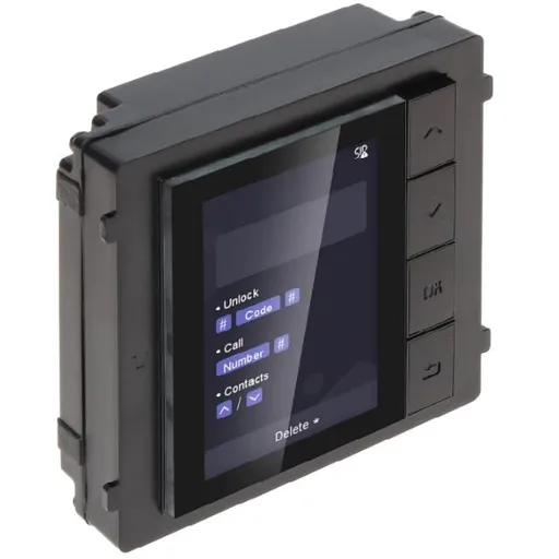 Modul de afisare pentru videointerfon modular Hikvision DS-KD-DIS; ecran LCD 3.5 inch, rezolutie 320x480P; 4 butoane de operare;