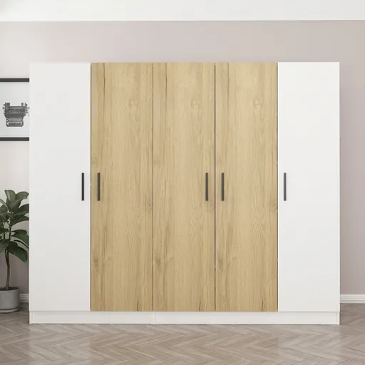 Dulap pentru haine, Hanah Home, Kale, 225x190x52 cm, Alb