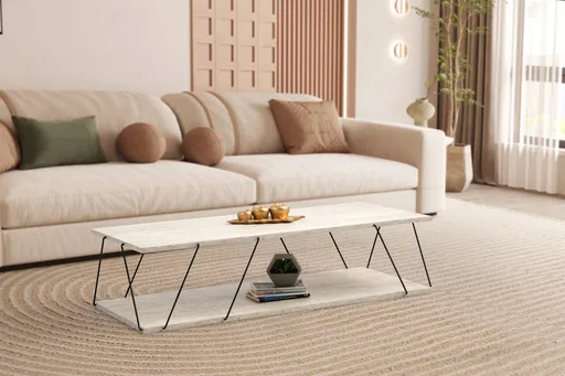 Masuta de cafea, Hanah Home, Labranda, 120x30x50 cm, Travertin / Negru