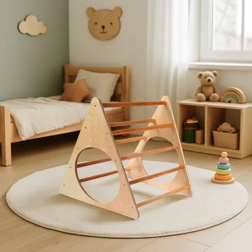 Triunghi de catarare Pikler, Hanah Home, BLTYZ-AKTV052, 66x66x52.5 cm, Stejar