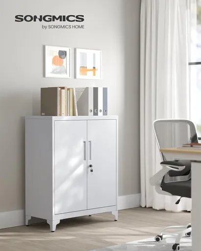 Dulap metalic pentru birou, Songmics, 80x40x90 cm, otel, gri mat