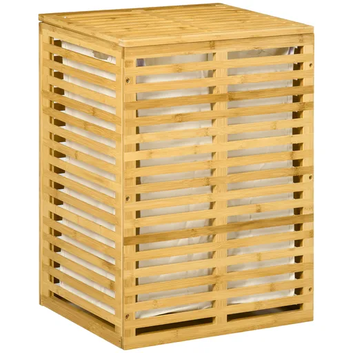 HOMCOM Cos de rufe din bambus, cu capac si sac de captuseala detasabil, cos de spalat, economiseste spatiu | Aosom Romania