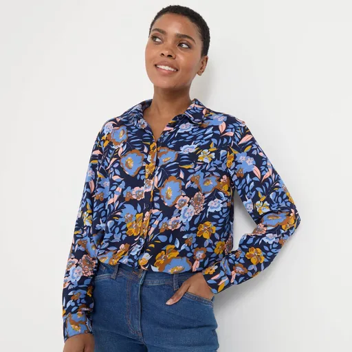 Cămașă cu imprimeu floral și nasturi, confecționată din poliester reciclat