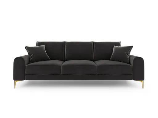 Canapea, Madara, Mazzini Sofas, 3 locuri, gold legs, 222x102x90 cm, catifea, gri inchis