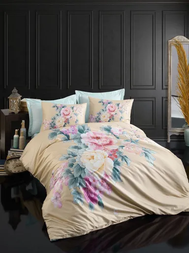 Lenjerie de pat dubla 3 piese, L'essentiel Maison, 486, Galben / Roz / Verde