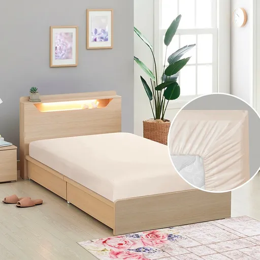 Cearceaf de pânză cu elastic cafea cu lapte, 90 x 200 cm, bej deschis