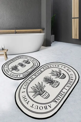 Set covorase de baie, L'essentiel Maison, Walk, Poliester, Crem/Negru