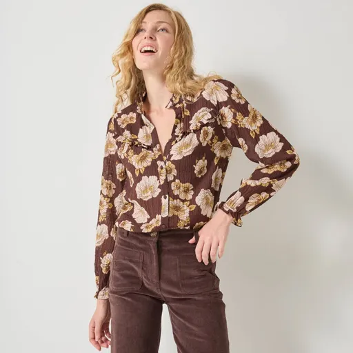 Bluză cu volane și imprimeu floral