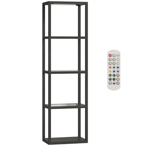 HOMCOM Lampă de podea RGB cu rafturi din sticlă, lampă LED cu 4 niveluri cu telecomandă, sincronizare muzicală, negru | Aosom Romania