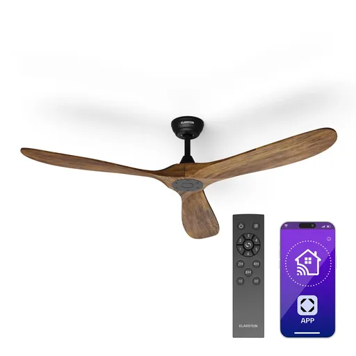 Klarstein Ventilator de tavan Bahama Breeze Smart, palete rotor din lemn masiv, telecomandă + control prin aplicație