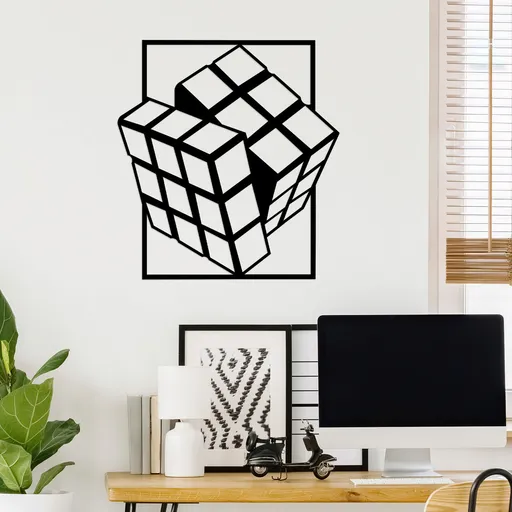 Decoratiune de perete, Rubik's Cube, Dimensiune: 64 x 69 cm, Negru