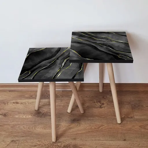 Set masute 2 piese, Hanah Home, 2Shp164, Negru / Galben / Alb