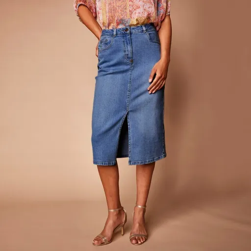 Fustă dreaptă din denim cu tăietură