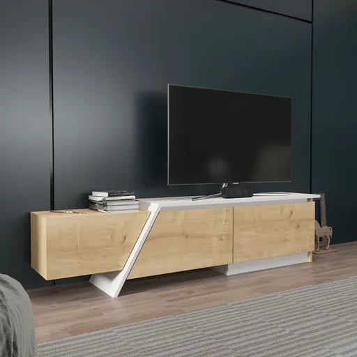 Comoda TV, Hanah Home, Zonas, 180x28.6x35 cm, Stejar Safir / Alb