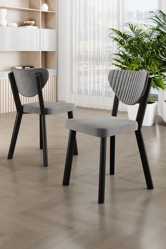 Set scaune 4 piese, Hanah Home, Arfe, Gri/Negru