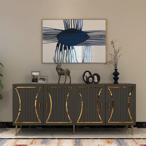 Consola, Hanah Home, Tean, 150x75x35 cm, Antracit / Aur