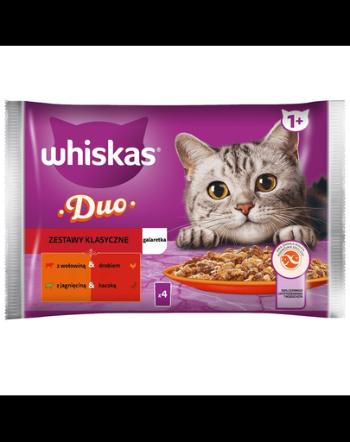 WHISKAS Adult Set plicuri hrana umeda pisica 4x85 g Classic Meals bucati de vita, pasare, miel si rata in jeleu