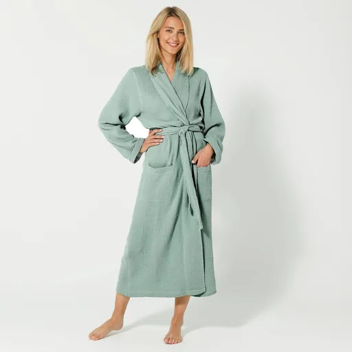 Halat de baie uni, confecționat din tifon triplu de bumbac