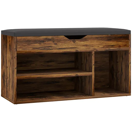 HOMCOM Mobilier pentru încălțăminte Bancă cu depozitare în 2 niveluri, nișă + compartiment integrat cu pernă, efect lemn de mahon | Aosom Romania