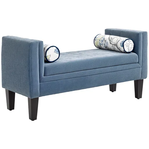 HOMCOM Bancă Capitonată pentru Dormitor cu Brațe, 2 Perne Cilindrice și Picioare din Lemn, 115,5x45x56 cm, Gri | Aosom Romania