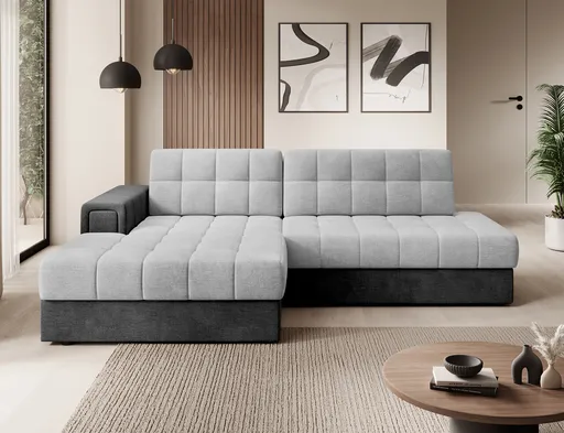 Coltar extensibil stanga 3 locuri ELTAP, LT-84MO-97MO, Blezalt, 240x150x82 cm, lemn/poliester, gri deschis/gri inchis