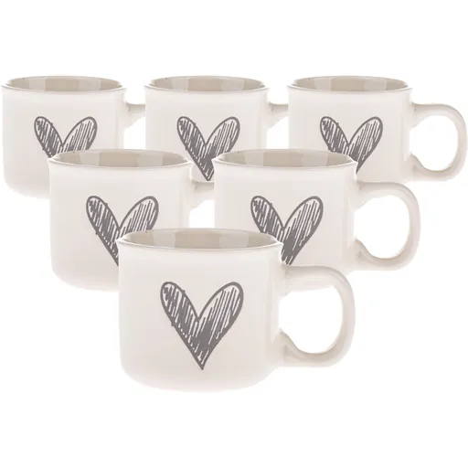Set de 6 căni ceramice Inimioară II, 90 ml, gri