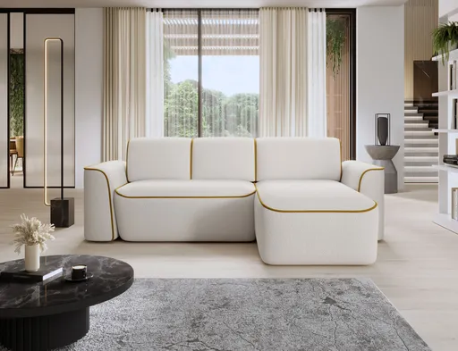 Coltar dreapta 4 locuri ELTAP, Ume, 287x190x88 cm, lemn/poliester, alb/galben