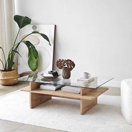 Masuta de cafea, Hanah Home, Saga Rectangle, 105x35x65 cm, Safir / Transparent