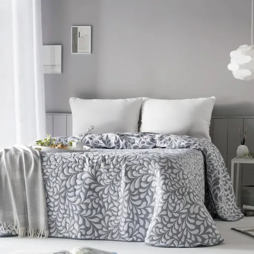 Cuvertură de pat jacquard cu motiv de frunze