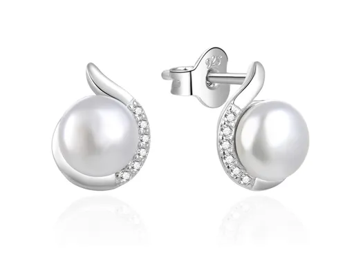 Agato Cercei de argint eleganți cu perlă și zircon AGT-E073PW-P